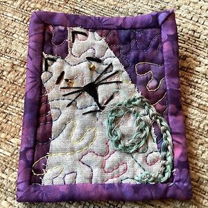 Purple Cat Embroidered Brooch